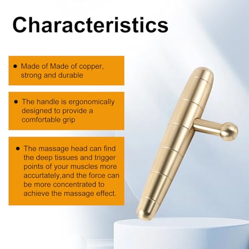 T-Bar Trigger Point Massager Tool - Copper Deep Tissue Massage Tool, Witha Small Massage Pen, for Neck Shoulder Back Feet, Manual Muscle Massage Stick (Copper)