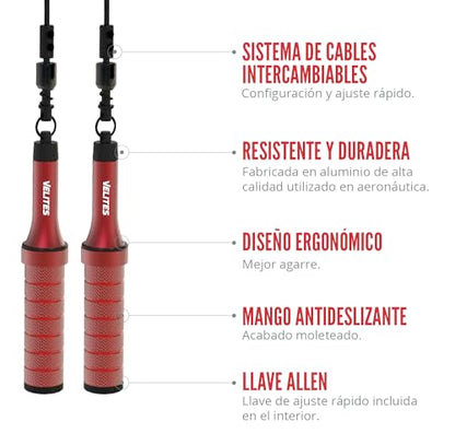Velites - Earth 2.0 Jump Rope - Official CrossFit® Games Rope - Professional Aluminum Speed Rope for Double Unders, Fitness & Boxing - Includes 4mm Cable & Carrying Bag - - color: Red
