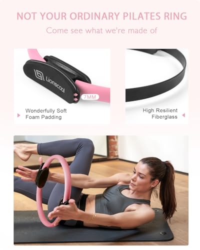 Pilates Ring Set – 14" Anti-Deformation Magic Circle with Padded Handles, Mini Ball, Resistance Bands, Guide & Bag - color: Pink Pro