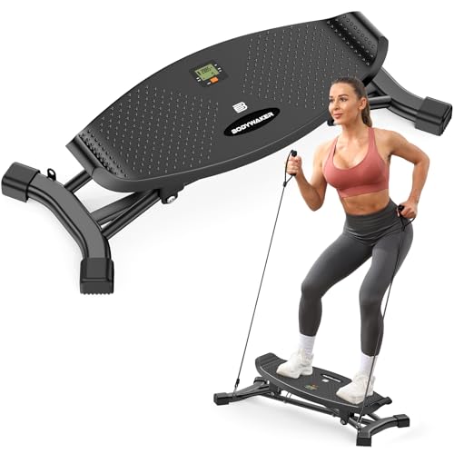 Balance Board for Full Body Workout, Wobble Board with LCD Monitor & Resistance Bands, 300 lbs Capacity Portable Rocker Board for Home Gym, Cardio, Core & Leg Training - color: Black