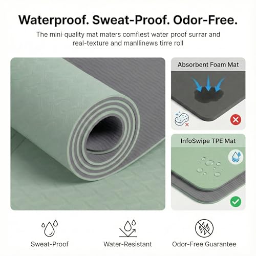 Premium TPE Yoga Mat 6mm Info Swipe – Eco-Friendly Non-Slip, Odor-Free, Lightweight & Durable | SGS Tested, REACH Compliant, GRS Certified | 72"x24" with Carrying Strap