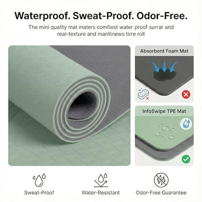 Premium TPE Yoga Mat 6mm Info Swipe – Eco-Friendly Non-Slip, Odor-Free, Lightweight & Durable | SGS Tested, REACH Compliant, GRS Certified | 72"x24" with Carrying Strap