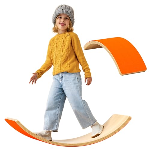 Wooden Wobble Balance Board for Kids, Balance Beam Rocker Board for Toddlers Adults, Montessori Waldorf Learning Toys for Yoga Exercise