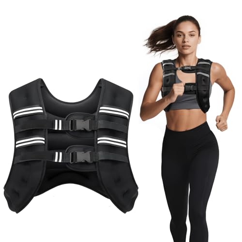 Weighted Vest, 6lb/8lb/12lb/16lb/20lb/30lb for Men, Women with Reflective Stripe, Weight Vests Adjustable for Workout, Strength Training, Running, Fitness, Muscle Building, Weight Loss clearance - color: Black, size: 12LB