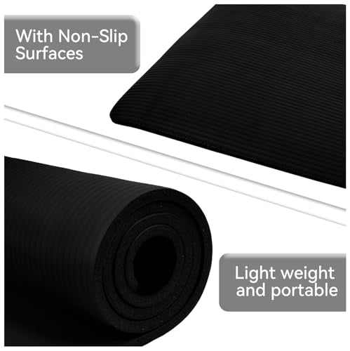 Fitvids Yoga Mat, 1/2-Inch Extra Thick High Density Exercise Mat, Anti-Tear Exercise Yoga Mat with Carrying Strap, Suitable for Various Yoga Exercises