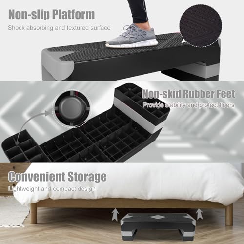 27" Exercise Workout Aerobic Step Platform with Adjustable 4"-6"-8" Risers - color: Gray