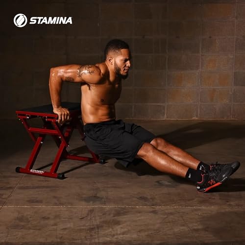 Stamina X 12" to 24" Adjustable Height Plyo Step Up Exercise Box For Home Workout with Access to Muuv, Non-Slip Surface and Workout Guide, Black/Red | 12" to 24" Adjustable Height Plyo Step Up Exercise Box for home workouts; Access to müüv; Non-Slip Surfa