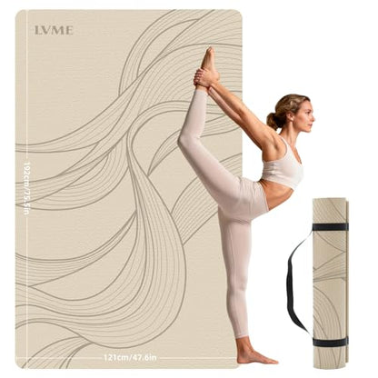 Large Yoga Mat (75.5"x47.6"x0.4"）Extra Wide & Thick 10mm | Non-Slip Exercise Mat, High-Density TPE Mat for Yoga Pilates & Home Gym Workouts - color: Cream