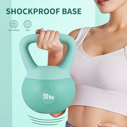 Soft Kettlebell Weights (5-30 lbs) - Iron Sand Filled for Home Gym, Strength Training & Fitness - Shock-Proof Design with Wide Non-Slip Handle - Dumbbell Alternative for Men & Women (Mint Green, 10 LBS)