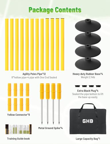 GHB Agility Poles 4 Pack 50" Sports Soccer Training Poles,Detachable Speed Training Equipment Football Accessories 2 in 1 Design Rubber Base and Spike