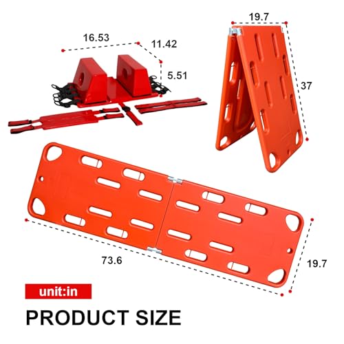 Emergency Foldable Spine Board Stretcher Kit with Head Immobilizer, Neck Brace, Spider Straps, Orange PE 2-Fold Water Floating Stretcher for First Responders & Emergency Services (2 Folds) - size: 2 Folds