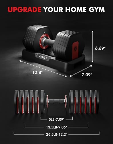 Mikolo Hex Cageless Adjustable Dumbbell Set of 2, 26.5lbs Pair Weights Dumbbell Set with Storage Box, 6-in-1 Adjustable Weights with Anti-slip Grip, Weight Set For Home Gym Suit both Men and Women