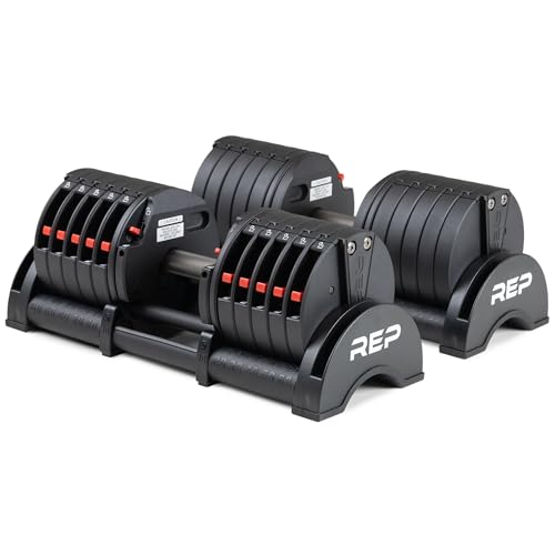 REP Fitness QuickDraw Adjustable Dumbbell Set, Pair, 30/40/50/60 lb Each, Steel Plates, Knurled Handle, Lock-N-Load Switch, Space-Saving Compact Free Weights, Strength Training, Home Gym, Men & Women - style: 5-60 lbs