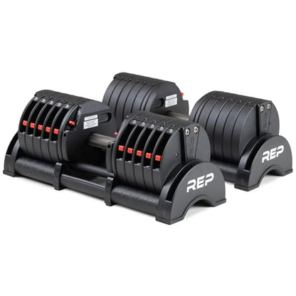 REP Fitness QuickDraw Adjustable Dumbbell Set, Pair, 30/40/50/60 lb Each, Steel Plates, Knurled Handle, Lock-N-Load Switch, Space-Saving Compact Free Weights, Strength Training, Home Gym, Men & Women - style: 5-60 lbs