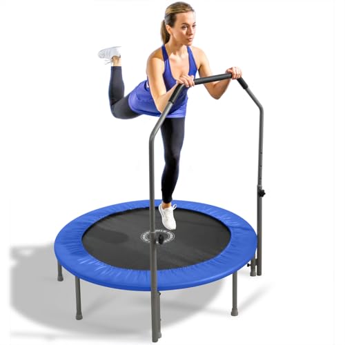 Mini Exercise Trampoline with Padded Spring Cover and Handlebar, 4FT, Blue