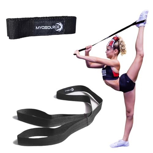 Cheerleading Flexibility Stunt Strap - Improve Stretching and Stunts for Cheer Dance Gymnastics & Physical Therapy – Stocking Stuffers Present for Kids Girls Adults - 12 Colors - color: Black