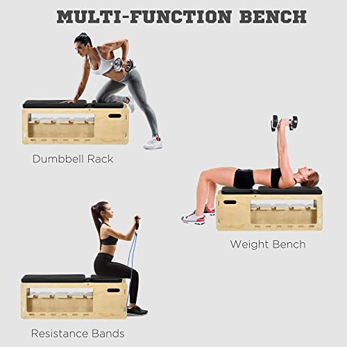 Adjustable Weight Bench with Dumbbell Rack - Compact Workout Bench with Storage Compartment, Space Saving Incline Decline Sit Up Bench for Small Spaces & Beginners, Includes Resistance Bands