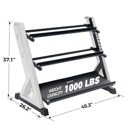 RitFit Rubber Hex Dumbbell Set with Storage Weight Rack - style: 650 LBS with 3-Tier Silver Rack