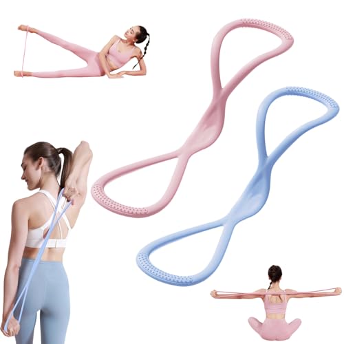 Figure 8 Resistance Band for Women Men, Non‑Slip Handles Exercise Band, Home Gym Fitness Equipment for Yoga, Pilates, Stretching & Physical Therapy (25 lbs) - color: Pink 15P+Blue 15p