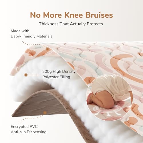 Momcozy Baby Play Mat for Floor, 50"x50" Thickened Playpen Mat, Playmate for Baby Tummy Time, Waterproof & Non-Slip, Foldable Outdoor Mat with Carrying Handle, Crayon