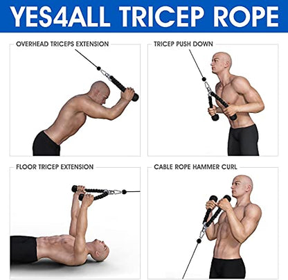 Yes4All Deluxe Tricep Rope Cable Attachment, 27 & 36 inch with 4 Colors, Exercise Machine Attachments Pulley System Gym Pull Down Rope with Carabiner - color: E. 36" Red