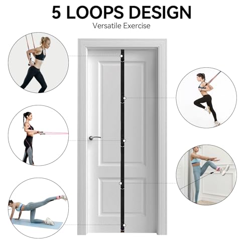 Door Anchor Strap for Resistance Bands - Multi-Point Door Gym Attachment with 5 Stainless Steel D-Rings - Adjustable Home Fitness Equipment for Full Body Workout & Strength Training
