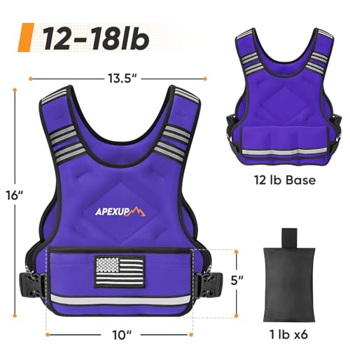 Adjustable Weighted Vest, 4-10lb/12-18lb/20-32lb Vest with 6 Ironsand Weights and Large Pocket, Weight Vest for Men Women Strength Training, Running, Walking - color: Purple, size: 12-18lbs