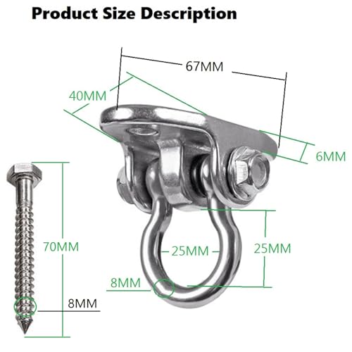 Heavy Duty 180° Swivel Swing Hook, 2 Pack Stainless Steel Swing Hanger for Ceiling Wooden Swing Set Bracket, Punching Bag Hanger for Playground Gym Rope Hammock Chair - size: 2.6 inches