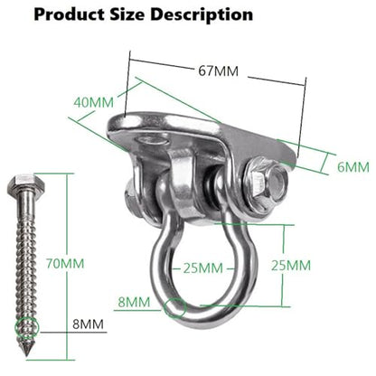 Heavy Duty 180° Swivel Swing Hook, 2 Pack Stainless Steel Swing Hanger for Ceiling Wooden Swing Set Bracket, Punching Bag Hanger for Playground Gym Rope Hammock Chair - size: 2.6 inches
