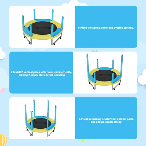 HomeCare 55" Trampoline for Kids, 440lbs Capacity ASTM-Approved Mini Toddler Trampoline with Safety Enclosure Net,4 in 1 Adjustable Gymnastics Bar & Toys, Indoor & Outdoor, Gifts for Boys & Girls Age