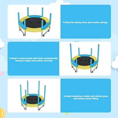 HomeCare 55" Trampoline for Kids, 440lbs Capacity ASTM-Approved Mini Toddler Trampoline with Safety Enclosure Net,4 in 1 Adjustable Gymnastics Bar & Toys, Indoor & Outdoor, Gifts for Boys & Girls Age