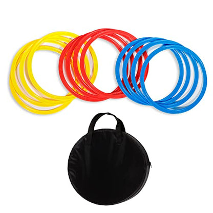 Speed & Agility Training Rings - Set of 12 - with Carrycase - by Trademark Innovations - color: Red/Yellow/Blue, size: 12"