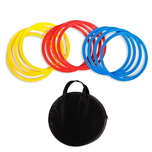 Speed & Agility Training Rings - Set of 12 - with Carrycase - by Trademark Innovations - color: Red/Yellow/Blue, size: 12"