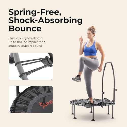 Sunny Health & Fitness 36”/40”/48” Bungee Exercise Trampoline for Adults with Adjustable Foam U-Shaped Handlebar – Home Indoor Cardio, Silent & Low Impact Bounce