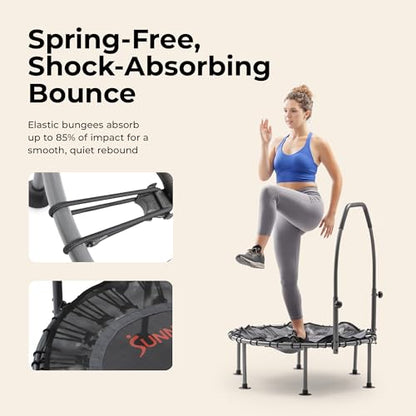 Sunny Health & Fitness 36”/40”/48” Bungee Exercise Trampoline for Adults with Adjustable Foam U-Shaped Handlebar – Home Indoor Cardio, Silent & Low Impact Bounce