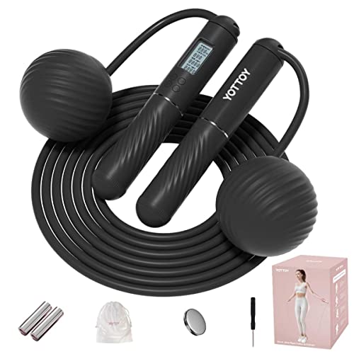 YOTTOY Skipping Ropes for Adults -Cordless Counter Jump Rope with Large Cordless Ball-Weighted Jump Rope for Women with LCD Display - color: Black