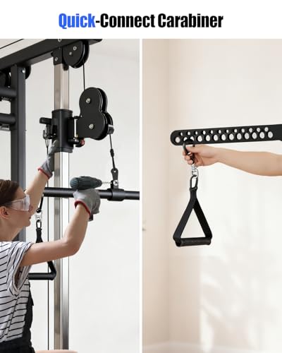 Multi-Grip LAT Pulldown Bar for Home Gym, 2 Extra Handles, Lat Pull Down Attachment with Swivel Bearings & Carabiners for Cable Machine Pulley System, Tricep Pushdown, Back Workout, Strength Training