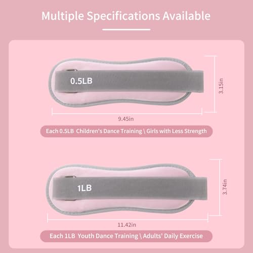 Ankle Weights for Women & Kids - 0.5LB/1LB Each Wrist/Ankle Weight Pair (1LB/2LB Total) Adjustable Arm/Leg Weights for Walking, Running, Pilates, Home Workout with Comfortable Straps (Pink) - size: 1 lbs Pair (0.5lbs Each)