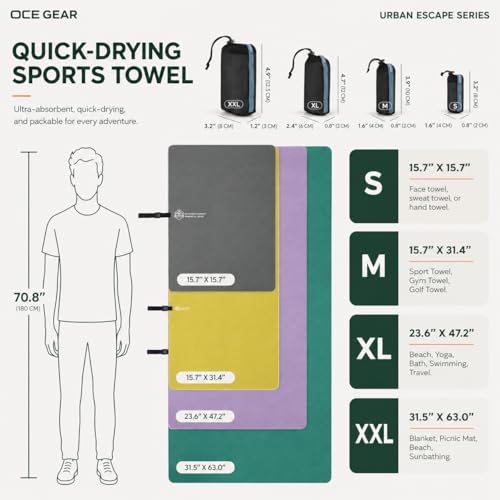 2 Pack Microfiber Travel Towel, Soft Lightweight Quick Dry Towel, Super Absorbent Compact Travel & Sports & Beach Towels for Camping, Backpack, Gym, Swimming, Yoga, Hiking (Purple, Small + Medium)