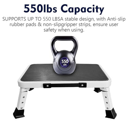 RV Step Stool Foldable Adjustable Step Ladder Sturdy Metal Stable Step Stool with a Non-Slip Platform Supports up to 500 lb with Non-Slip Rubber Feet