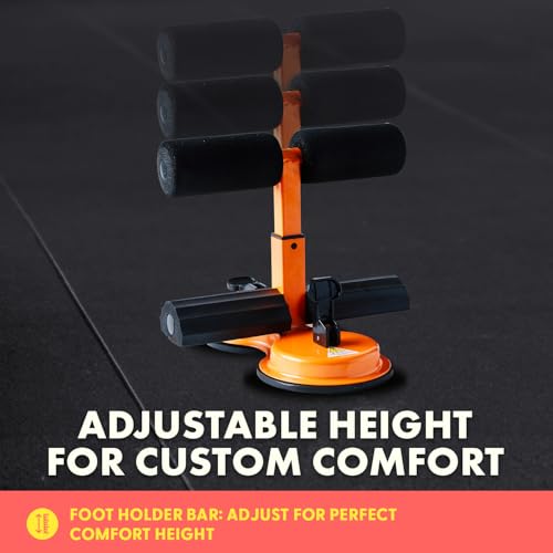 Portable Sit Up Bar Floor Holder with 2 Strong Suction Cups for Abs, Pull Up Bar, Sticky Pad, Adjustable Foot Holder for Thigh, Workout for Office Home Gym for Men and Women, Support 661 lbs