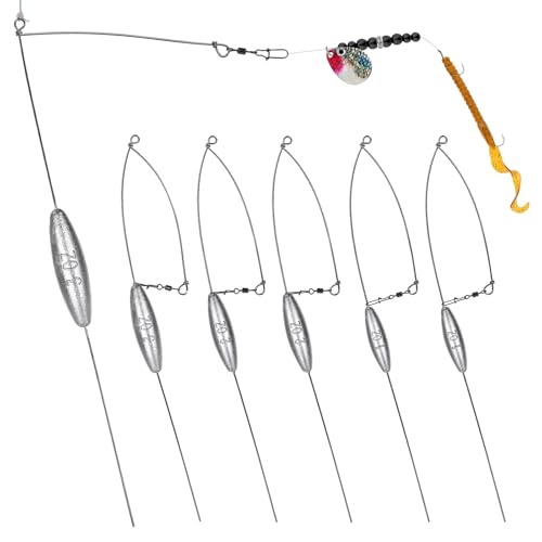 THKFISH 5 Pack Bottom Bouncer for Walleye Rigs, 1OZ-3OZ Trolling Weights Fishing Weight Sinkers Trolling Drifting Fishing Live Bait Spinner Rigs Crankbaits Crawler Harness Walleye Rig - color: Silver, size: MIX-6PCS