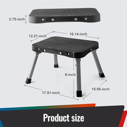 9" Folding Step Stool, Non-Slip 16x12 Large Platform, No Assembly | Sturdy Steel Frame, Portable Compact for Kids Adults Seniors at Indoor Outdoor, Durable & Safe, Kitchen Bedroom RV Office