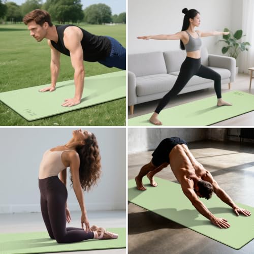 ILILI 10mm Extra Thick, TPE Yoga Mat, 76×28 Inch Extra Long, Carrying Strap - color: Matcha Green+Black