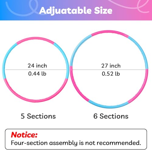 Liberry Kids Exercise Hoop, Detachable Fitness Rings for Workout, Adjustable Plastic Hoop for Home, Gym, Dance, Sport Toy Gift in Blue, Pink - size: 1 pack-6 pieces