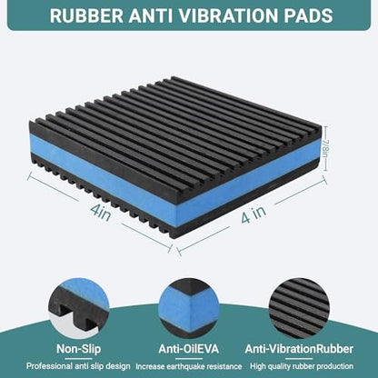 8 Pack Heavy Duty Anti Vibration Pads 4" x 4" x 7/8" – Ribbed Rubber Mats with EVA Sandwich Design, Non-Slip Rubber Isolation Mats for Air Compressor, Treadmill, Washer, Dryer, HVAC, and More