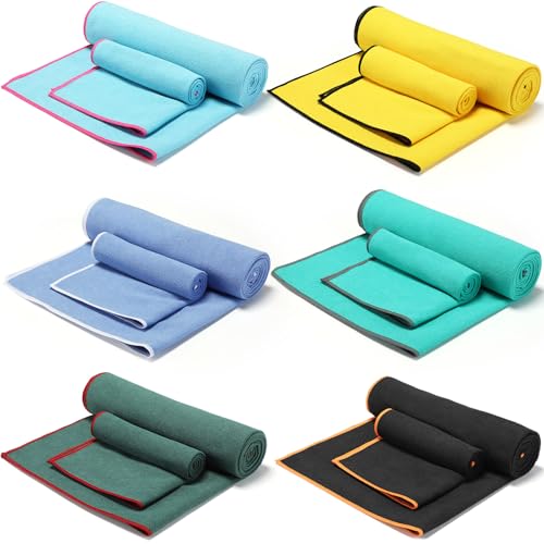 Peryiter 12 Pack Yoga Towel for Hot Yoga, Non Slip 2 in 1 Set Extra Thick Pilates Mat Towel Double Sided Microfiber Super Absorbent and Sweat Blankets for Workout Gym Fitness Men Women