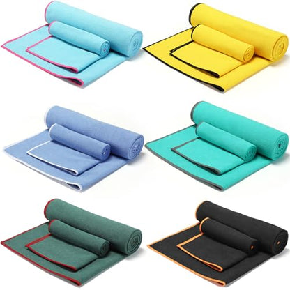 Peryiter 12 Pack Yoga Towel for Hot Yoga, Non Slip 2 in 1 Set Extra Thick Pilates Mat Towel Double Sided Microfiber Super Absorbent and Sweat Blankets for Workout Gym Fitness Men Women