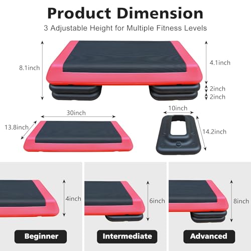 Exercise Aerobic Step Platform,Adjustable Height Fitness Stepper Stackable Risers, Aerobics Stepper Workout Stepper for Gym Home Cardio Strength & Training