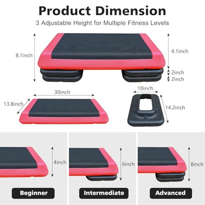 Exercise Aerobic Step Platform,Adjustable Height Fitness Stepper Stackable Risers, Aerobics Stepper Workout Stepper for Gym Home Cardio Strength & Training